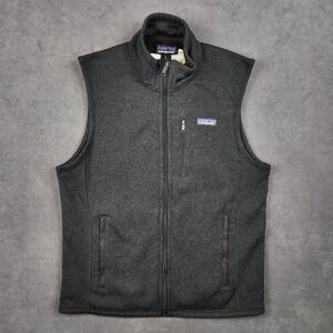 Patagonia Better Sweater Vest Mens Medium Black Full Zip Fleece Embroidered Logo